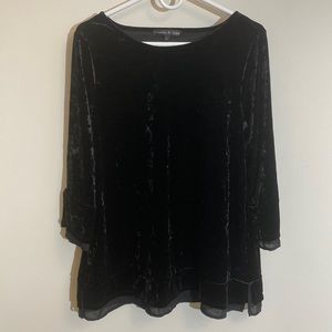 Preston & York Black Velour Shirt With 3/4 Sleeves and Sheer Lining - Size L